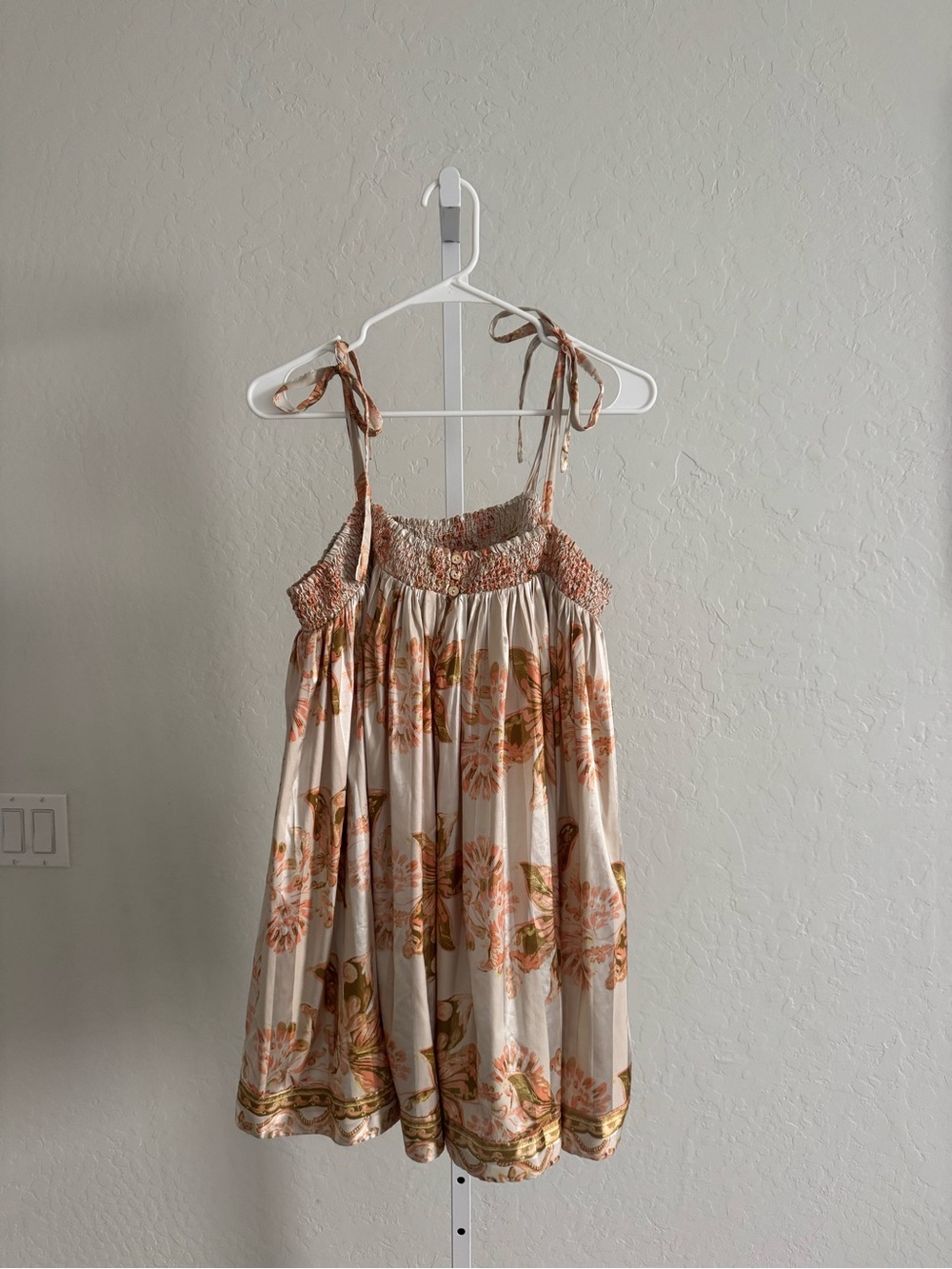 Free People Cream Sundress with Peach Floral Print